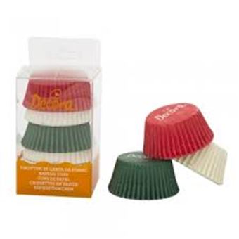 Picture of 75 WHITE/RED/GREEN BAKING CUPS 50 X 32 MM